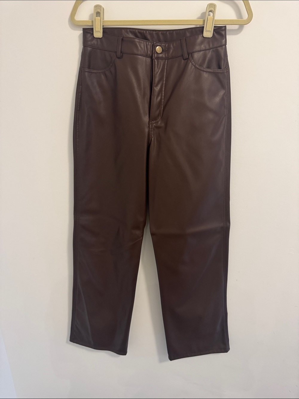 Garage Faux Leather Straight Leg Pants in Dark Brown